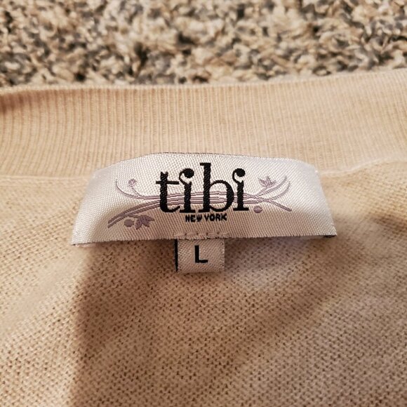 Tibi Jeweled Neck Cashmere Blend Sweater Tan L - Picture 3 of 6